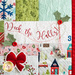 Close up of Patchwork quilt featuring Christmas themed motifs including the phrase 