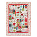 Patchwork quilt featuring Christmas themed motifs including snow, gifts, Christmas trees, and more.
