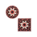Two hot pads with central folded star design made of floral red, and white fabrics.