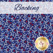 A swatch of dark blue fabric with red and blue stars and small white ferns. A translucent banner at the top reads 