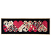 Table runner with interlocking hearts design made of illustrated cat printed fabrics and black border.