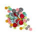 A pile of assorted colorful buttons on a white background