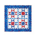 Geometric wall hanging made of patriotic summer themed fabrics in red, white, and blue.