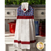 Red, white, and blue hanging towel made of prints featuring branches and stars.