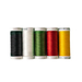 Five spools of thread in various colors.
