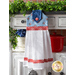 Hanging towel featuring a blue floral print and red and white plaid accents.