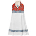 Hanging towel featuring a red paisley print and blue and white plaid accents.