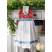 Hanging towel featuring a red paisley print and blue and white plaid accents.