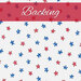 Red and blue patriotic stars tossed on a white background labeled as backing.