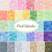 A collage of colorful basics fabrics included in the Pearl Splendor fabric collection