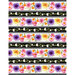 full image of floral border stripe featuring large purple and pink flowers with small white flowers on a black background