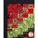 Colorful patchwork quilt featuring red, green, and black patterns with floral and geometric designs.