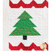 pine tree piecing on white quilt with red wavy border.