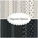 A collage of black and white fabrics included in the Opposite Options FQ Set