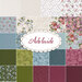 A collage of fabrics included in the Adelaide fabric collection including dusty blues, creams, maroons, and greens