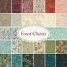 A collage of fabrics included in the Forest Chatter fabric collection