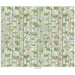 Pale tan and blue fabric with skinny trees all over, filled with perched birds and leaf clusters.