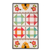 Table runner featuring geometric squares along with bee and floral appliqué on each end.