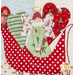 Quilt block featuring an angel with hearts in a sleigh.