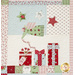 Quilt block featuring an angel flying over 3 Christmas gifts.