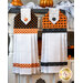 Black, orange, and white hanging towel with candy corn print and orange gingham next to matching towel in orange with black cats.