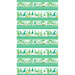 A border stripe fabric with rows of green stripes against a white background with gnomes having fun