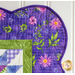 close up of quilt corner with dark purple fabric and a green stripe
