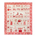 Cream, pink, and red quilt featuring flowers and animals on a white background.
