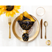 An image of a black Queen Bee Cloth Napkins on a place setting.