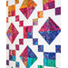 Colorful quilt with patterned diamond shapes in vibrant hues against a white background.