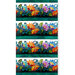 Full width image of teal border stripe with bright stylized flowers