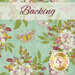 Fabric features clusters of flowers and butterflies on a mint green patterned background.