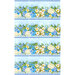full image of fabric with a floral border repeat in creams and blues with green leaves and a light blue background