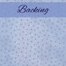 Periwinkle Blue mottled flannel with tonal polka dots and a blue banner at the top that reads 
