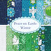A collage of navy, light blue, green, and teal fabrics included in the Peace On Earth - Winter FQ Set