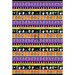 image of fabric with border stripe pattern with ghosts, skeletons, jack-o-lanterns, and headstones