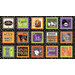 image of panel of squares with cute halloween sayings, black cats, ghosts, and haunted houses