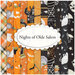 A collage of glow in the dark Halloween fabrics included in the Nights of Olde Salem fabric collection