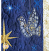 Christmas Joy Quilt Kit featuring a snowflake filled bird ornament on blue and gold fabric.