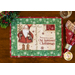 A festive placemat featuring a vintage Santa Claus postcard with a Christmas message.