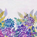 Scan of greyish white fabric with blue and purple flowers and leaves 