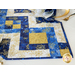 close up of quilting detail on one edge of the blue and gold table runner