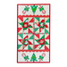 Table runner with triangle pinwheel design in Christmas themed Santa fabrics in red, white, and green.
