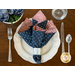 Cloth Napkin featuring cream pinwheels on blue on one side, and red gingham on the other.