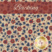 Fabric of red flowers with blue leaves and vines on a tan background.
