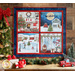 Wall hanging with 4 different winter and Christmas scenes including a fireplace, ice skating, Santa flying over a house, and a gift filled window.