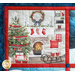 A fireplace scene with a Christmas tree, stockings, and a wreath.