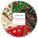 A spiraled collage of red, green, black, and cream Christmas fabrics in the Holiday Charms 5
