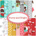 Collage of bright fabrics included in the Furry and Bright Fat Quarter set
