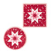 Round and square folded star hot pads made with red and pink floral fabrics isolated on a white background
